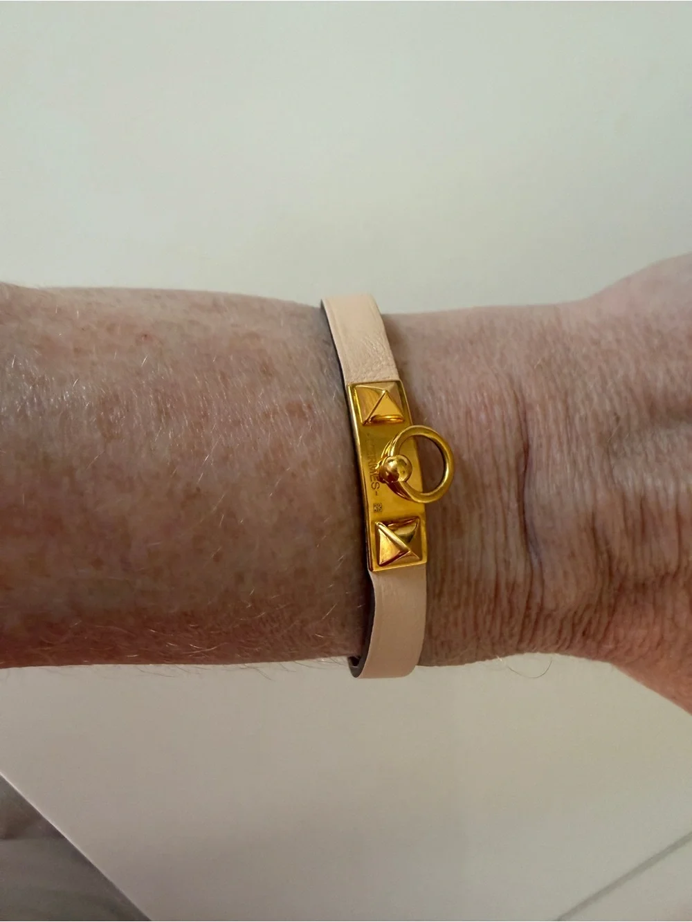Hermes Rivale leather bracelet in Rose Rose Églantine size T4